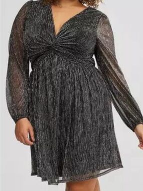 Torrid Metallic Sheer Long Sleeve Twist Front Dress in Black